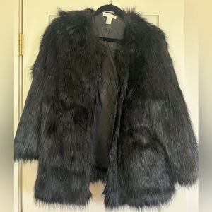 H&M Faux Fur Black Coat in Medium